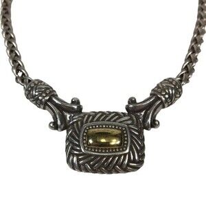 Brighton Collar Necklace Silver Plate and Gold Tone Pendant Braided Chain 16"